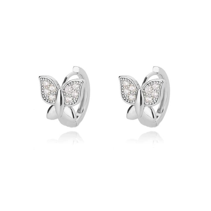 Silver Hoop Earrings with Cubic Zirconia – Butterfly