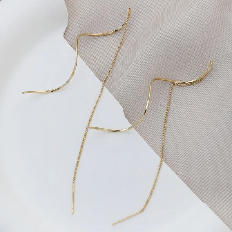 Gold Long Earrings with Fringes