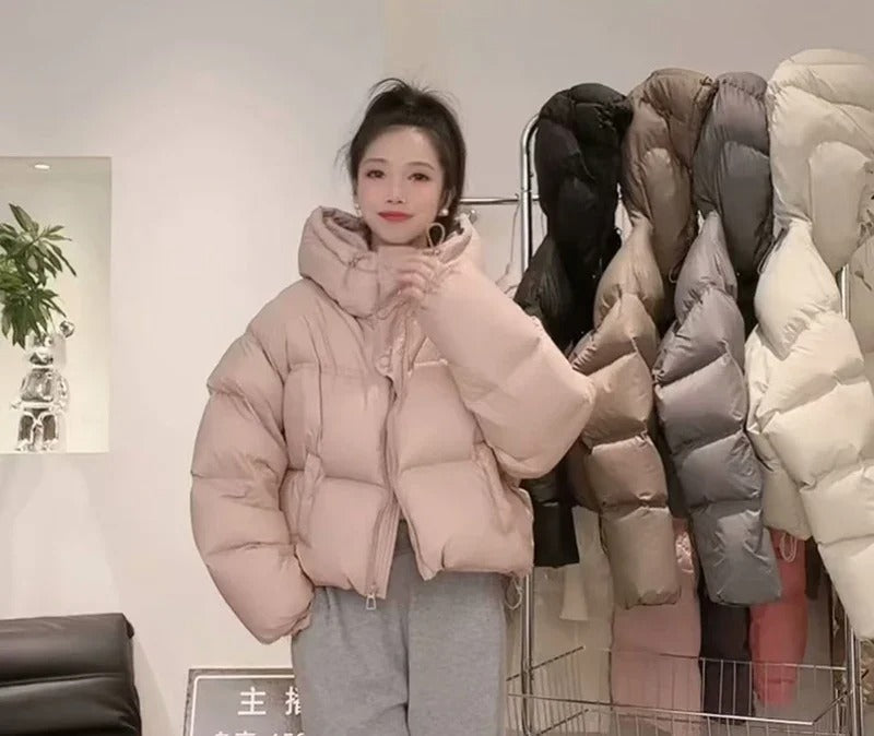 Pink Short Down Jacket with Hood