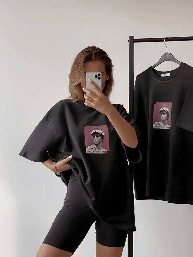 Black T-shirt with Aesthetic Print Blessyuki Plus Size