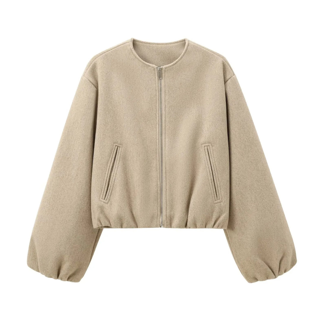 Khaki Round Neck Bomber Jacket