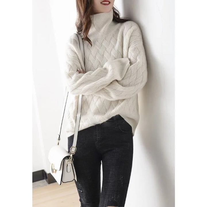 Oversize Turtleneck Sweater Beige Thick Cashmere Fall-Winter