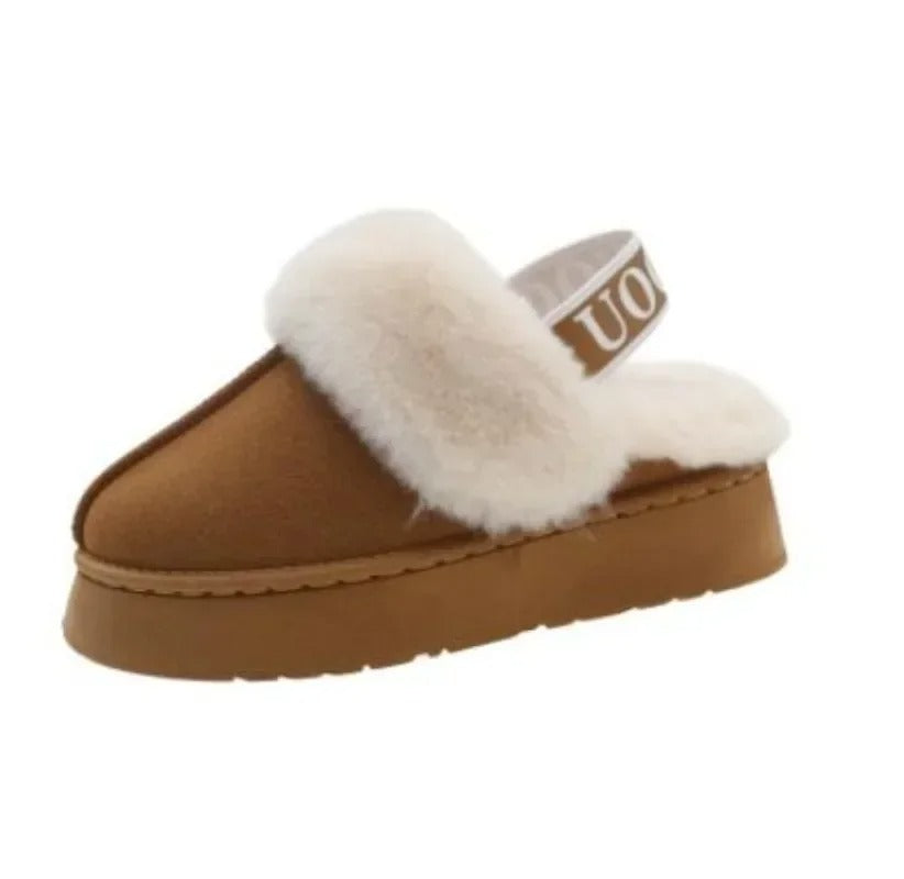 Chocolate Suede Slippers with Fur for Winter