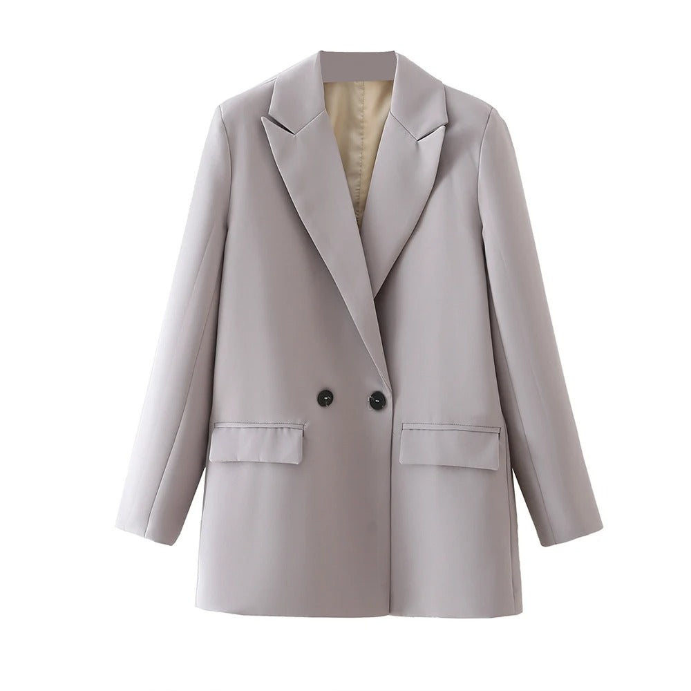 Gray Elegant Double-Breasted Lapel Jacket