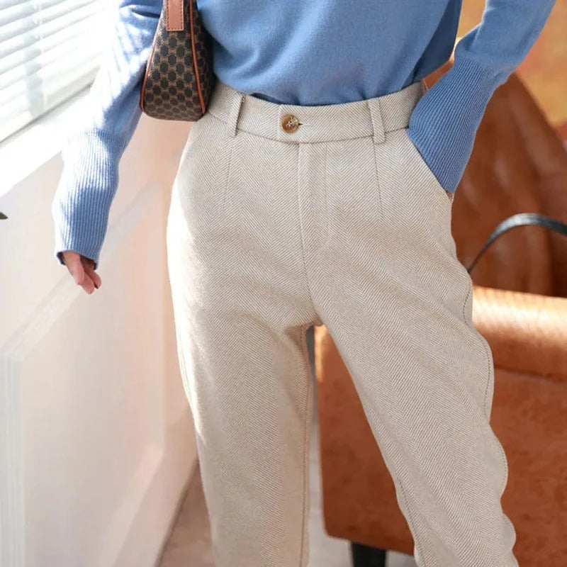 Apricot Wool High Waist Harem Pants