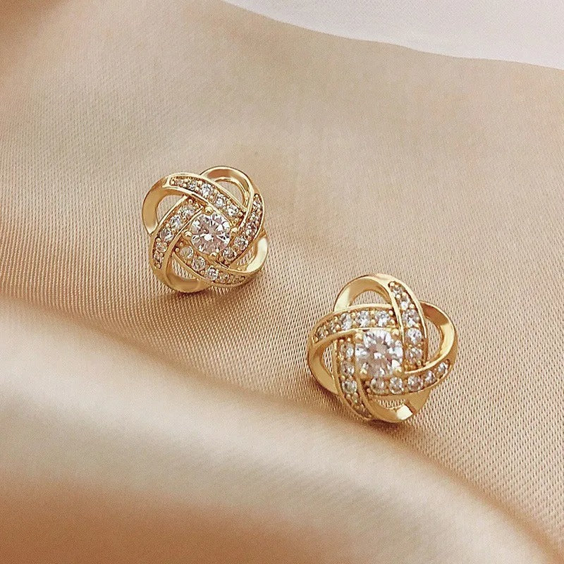 Gold Geometric Earrings with Zircons