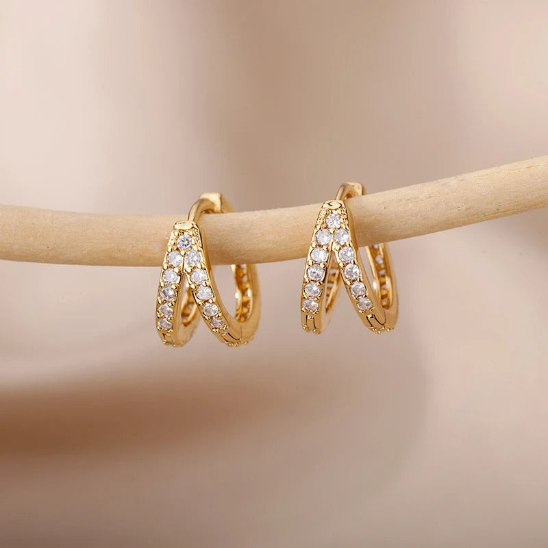 Gold Hoop Earrings with Cubic Zirconia Elegance and Shine