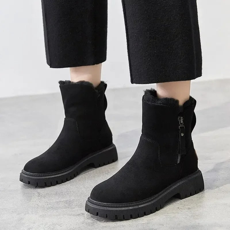 Black fur ankle boots for winter