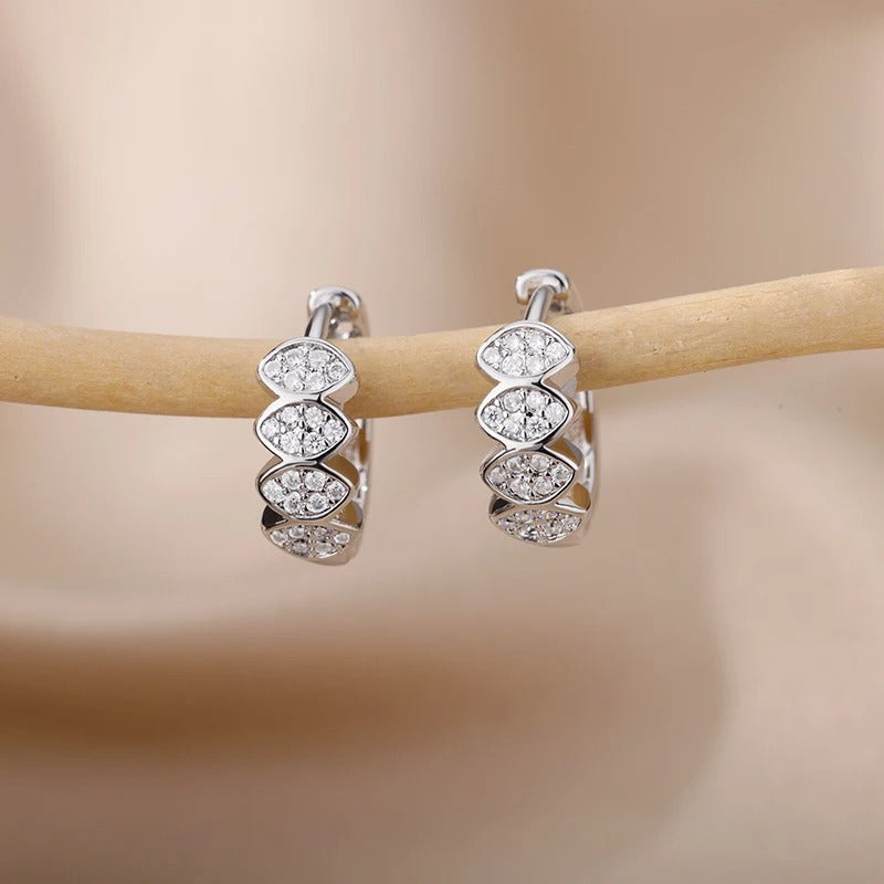 Silver Hoop Earrings with Cubic Zirconia Modern Classic