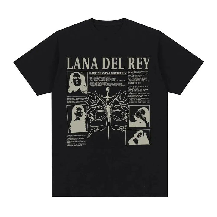 Black Lana Del Rey Printed T-Shirt - Happiness is a Butterfly