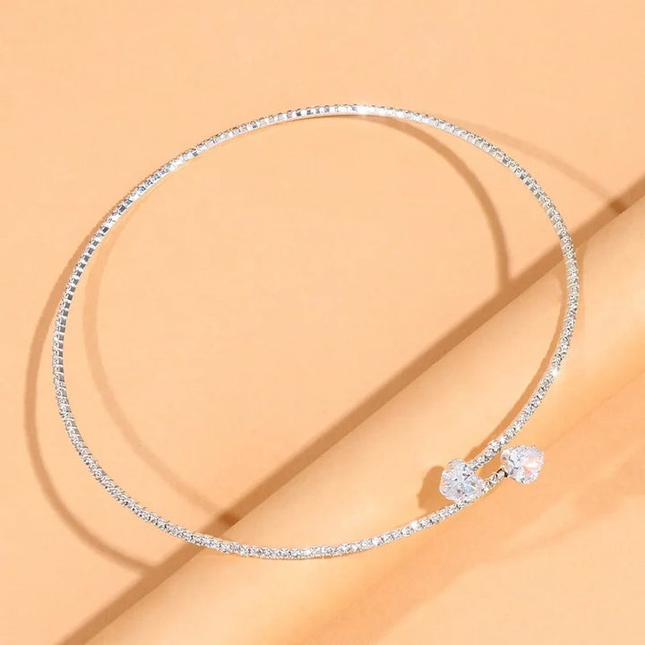 Silver Shiny Choker Necklace with Cubic Zirconia 