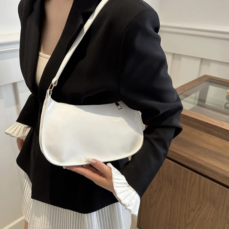 Retro PU Leather Shoulder Bag White