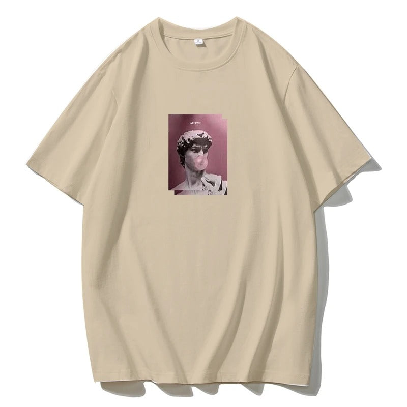 Khaki T-shirt with Aesthetic Print Blessyuki Plus Size