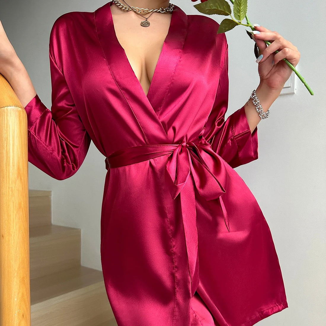 Red Satin Robe Seductive and Full of Style