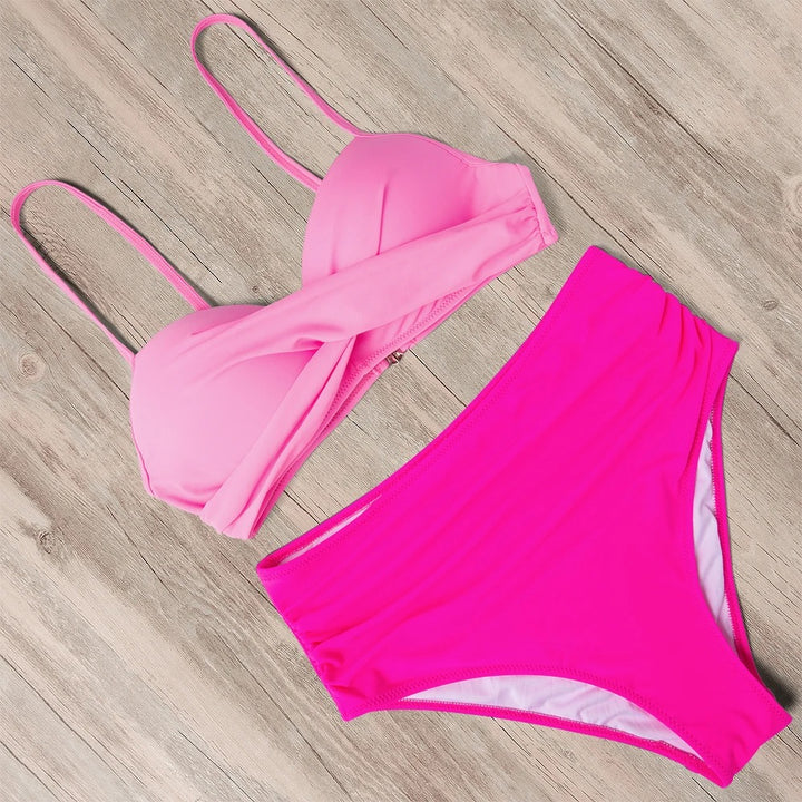 Light Pink-Pink High Waist Push-Up Bikini