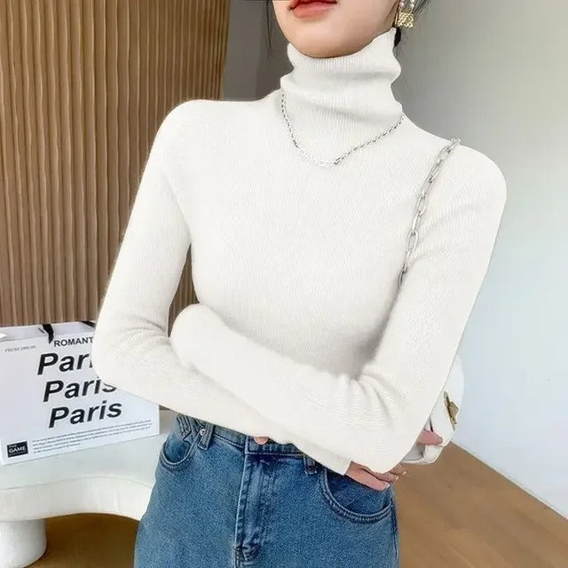 Turtleneck Sweater White Soft Fall Winter