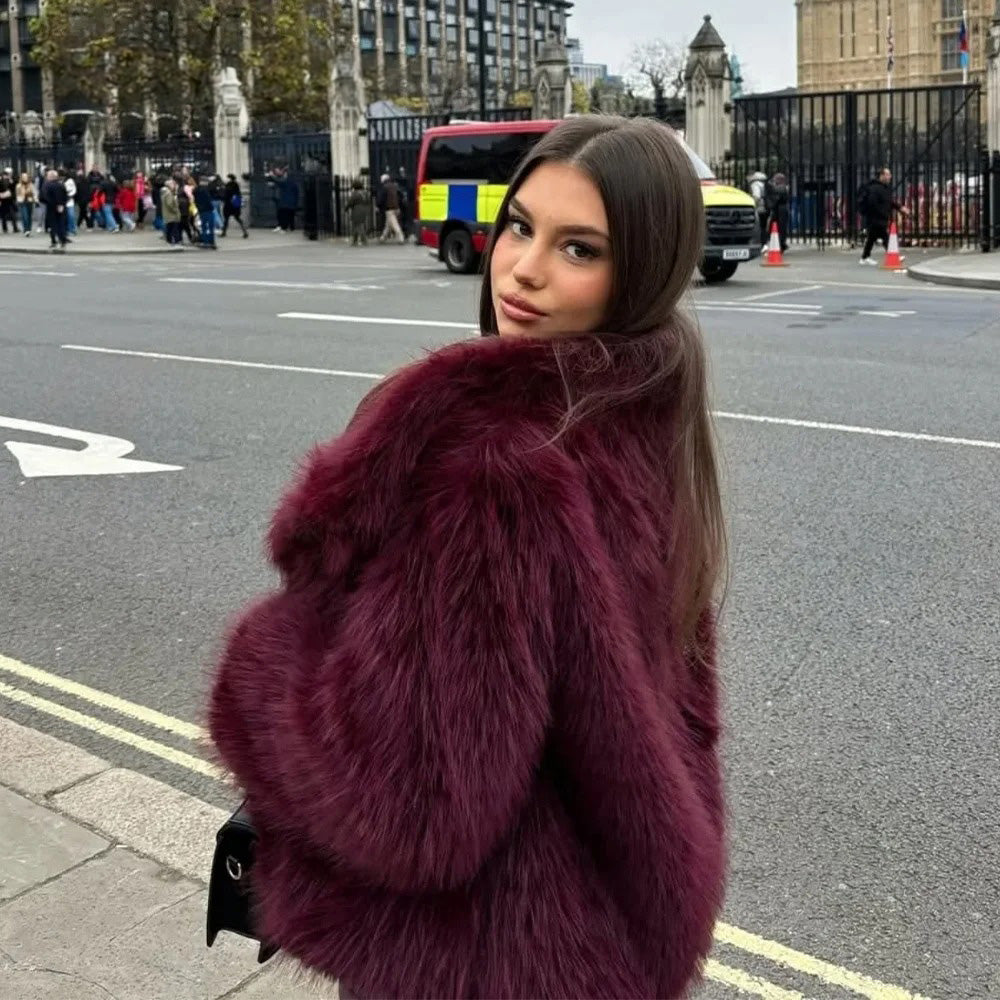 Burgundy Faux Fur Jacket