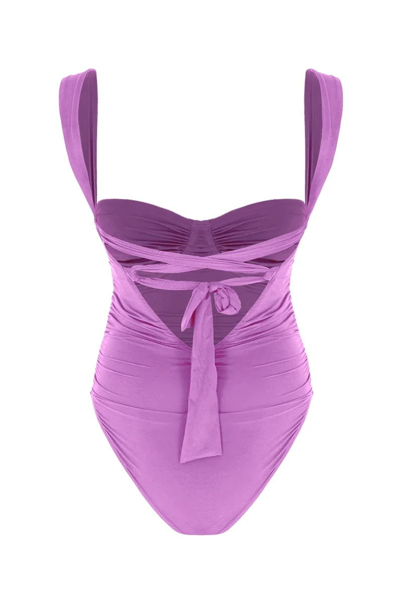 Lilac One Piece Swimsuit with Wide Straps