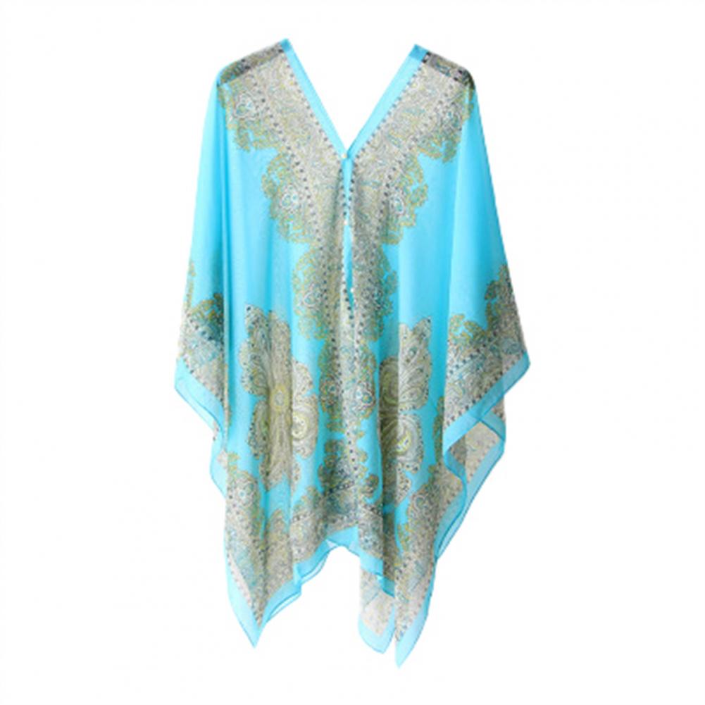 Blue Summer Scarf with UV Protection Chiffon Beach Shawl