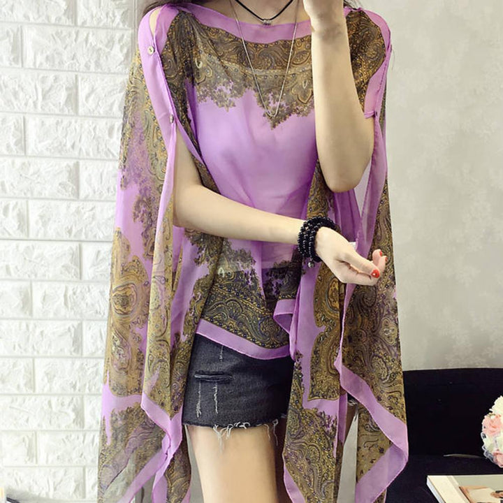 Purple Summer Scarf with UV Protection Chiffon Beach Shawl