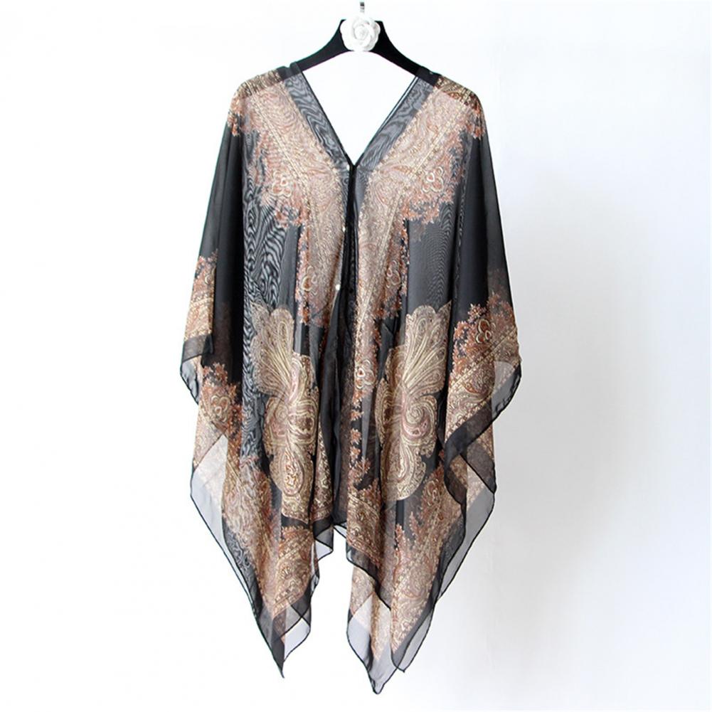 Black Summer Scarf with UV Protection Chiffon Beach Shawl