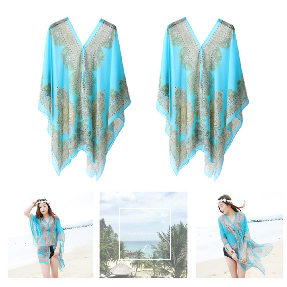 Blue Summer Scarf with UV Protection Chiffon Beach Shawl