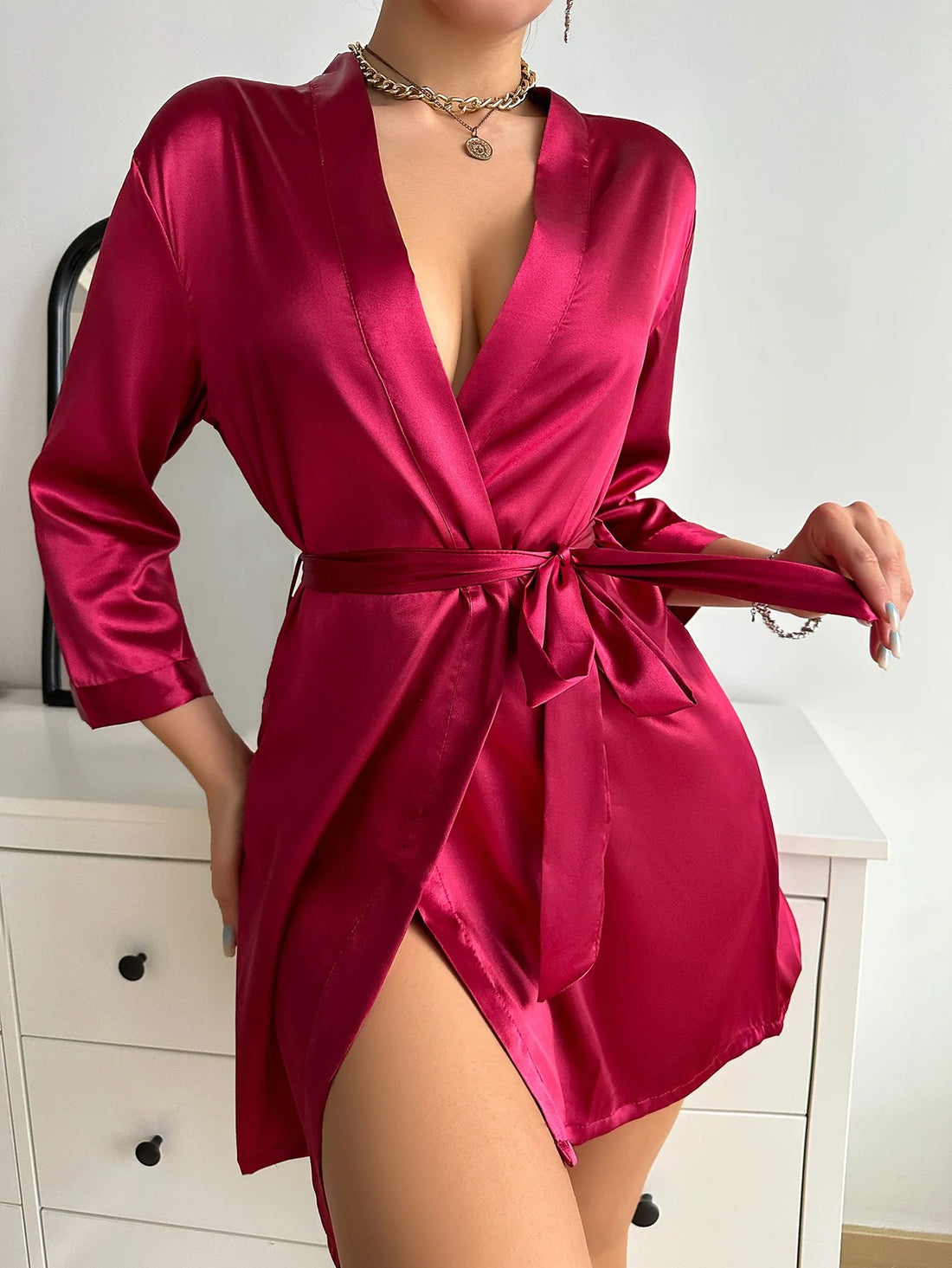 Burgundy Satin Robe Sensual and Classic