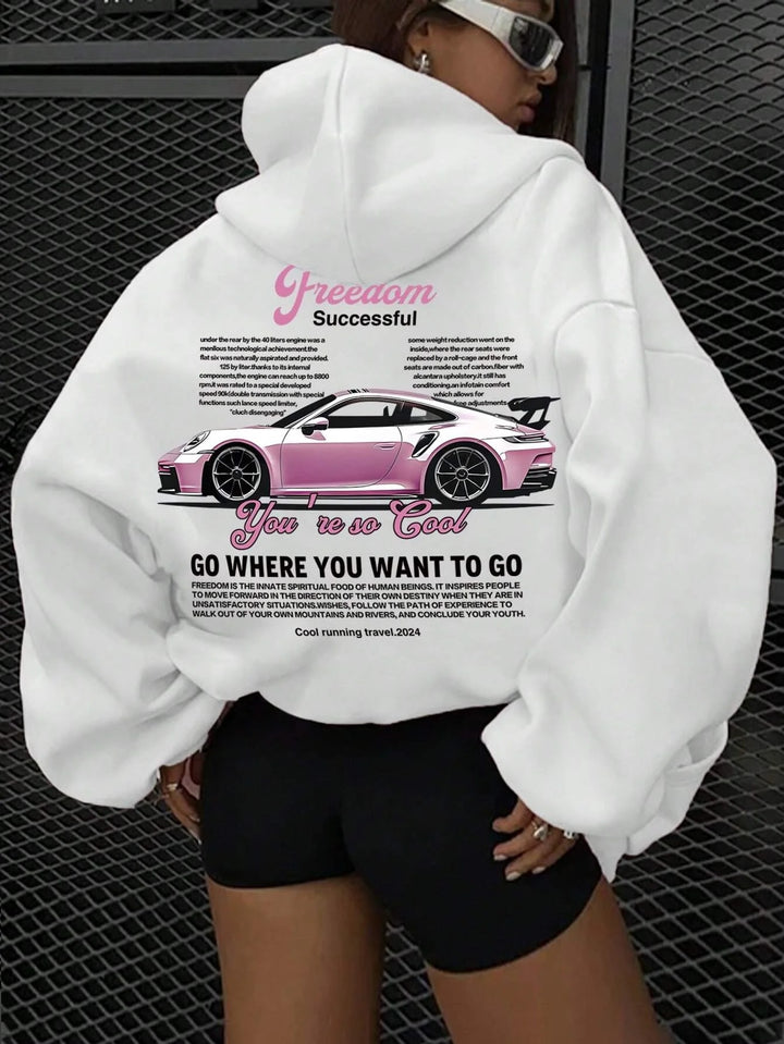 Slogan &amp; Car Printed Sweatshirt - White