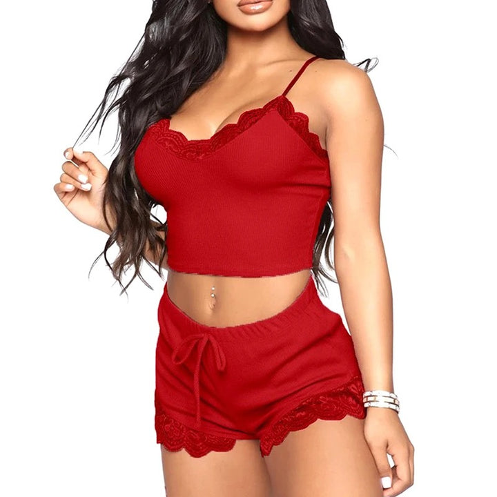 Red Lace Pajama Set Seductive and Elegant