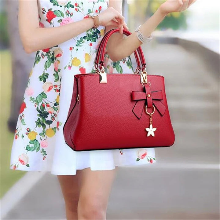 Wine red Crossbody Bag with Flower Charm