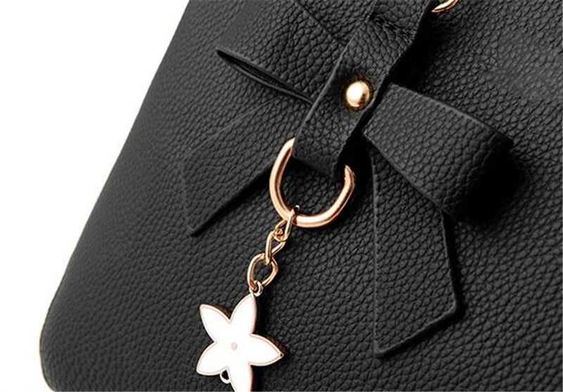 Black Crossbody Bag with Flower Charm