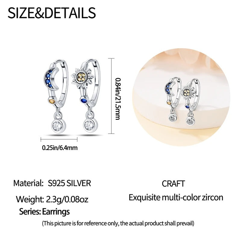 Silver Sun and Moon Hoop Earrings with Cubic Zirconia