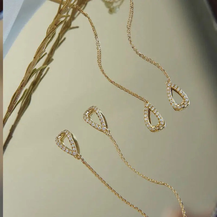 Gold Hanging Earrings with Cubic Zirconia Elegant Drop