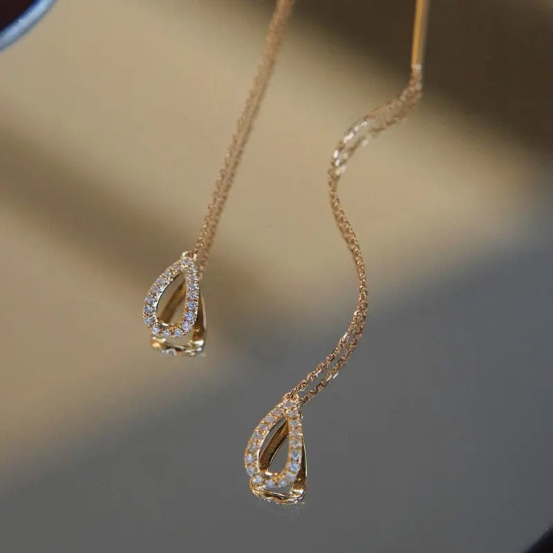 Gold Hanging Earrings with Cubic Zirconia Elegant Drop