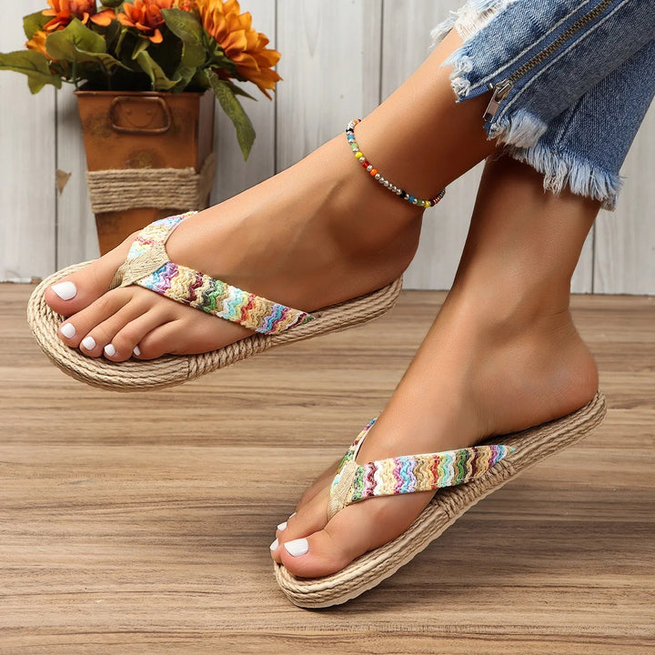 Ethnic flip-flops with a colorful pattern