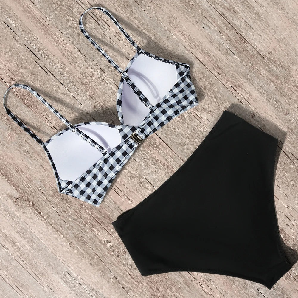 Black High Waist Grid Push-Up Bikini