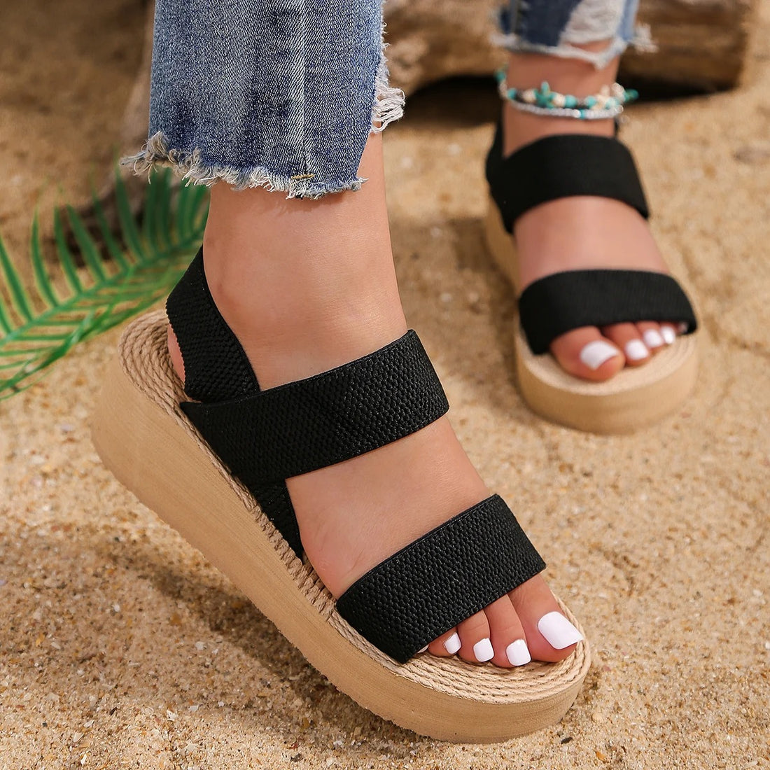 Black High Heel Sandals with Elastic Strap