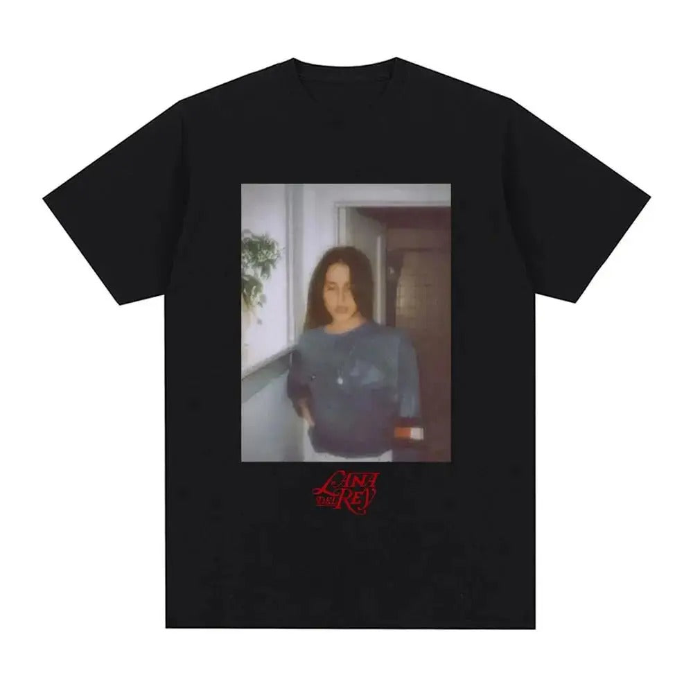 Czarny T-Shirt z Nadrukiem Lana Del Rey - Vintage Polaroid