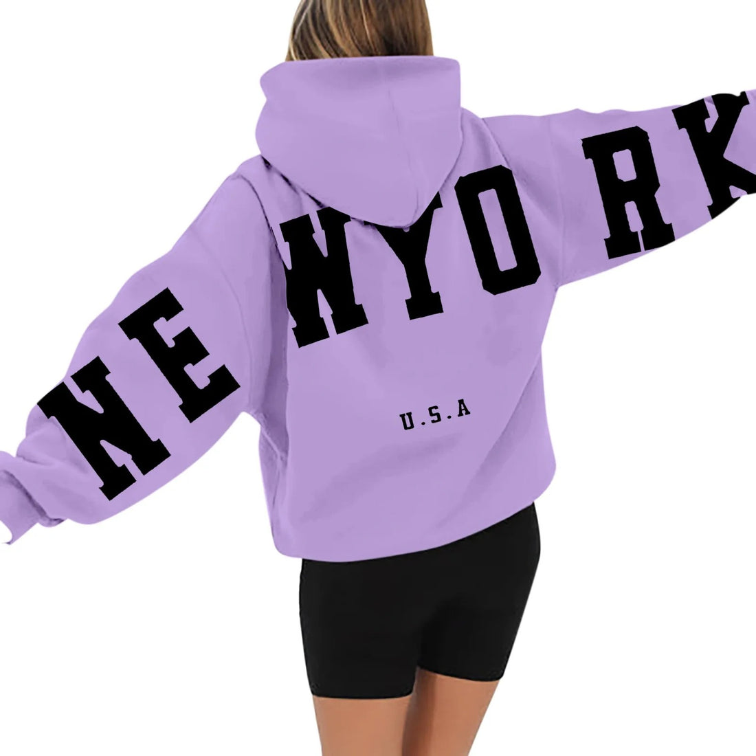 Fioletowa Bluza z Kapturem New York Oversize