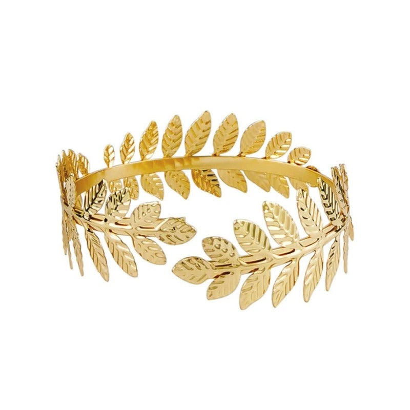 Gold Cuff Bracelet with Leaf Motif