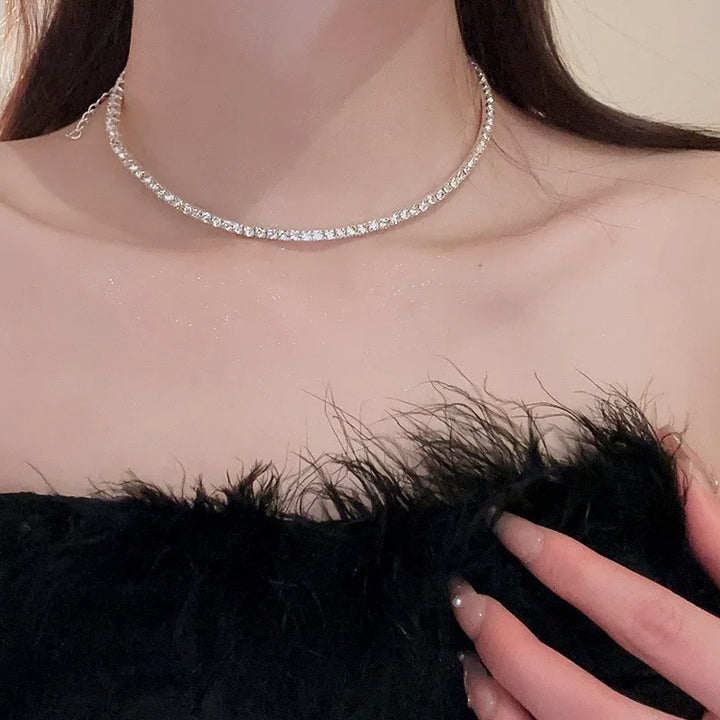 Silver Elegant Choker Necklace with Cubic Zirconia