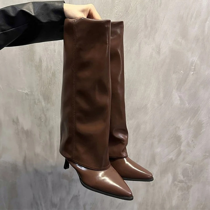 Brown high heel boots