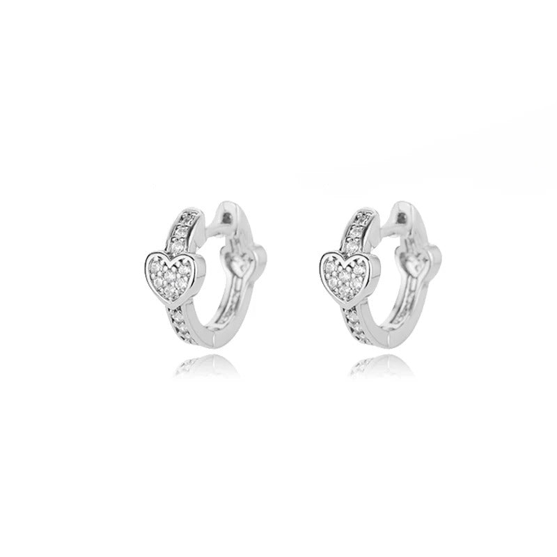 Silver Hoop Earrings with Zircons Heart