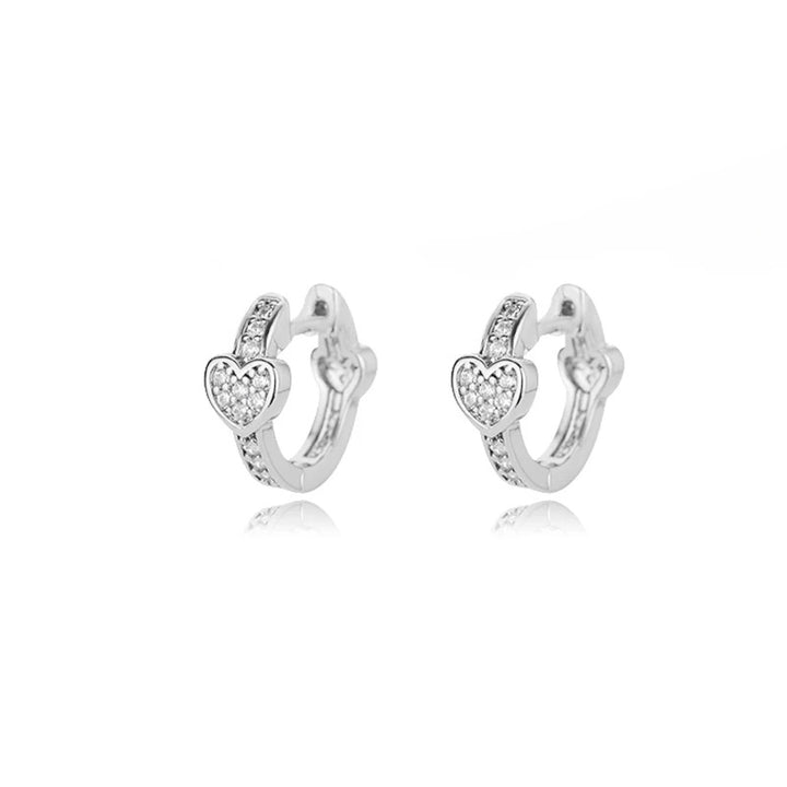 Silver Hoop Earrings with Zircons Heart