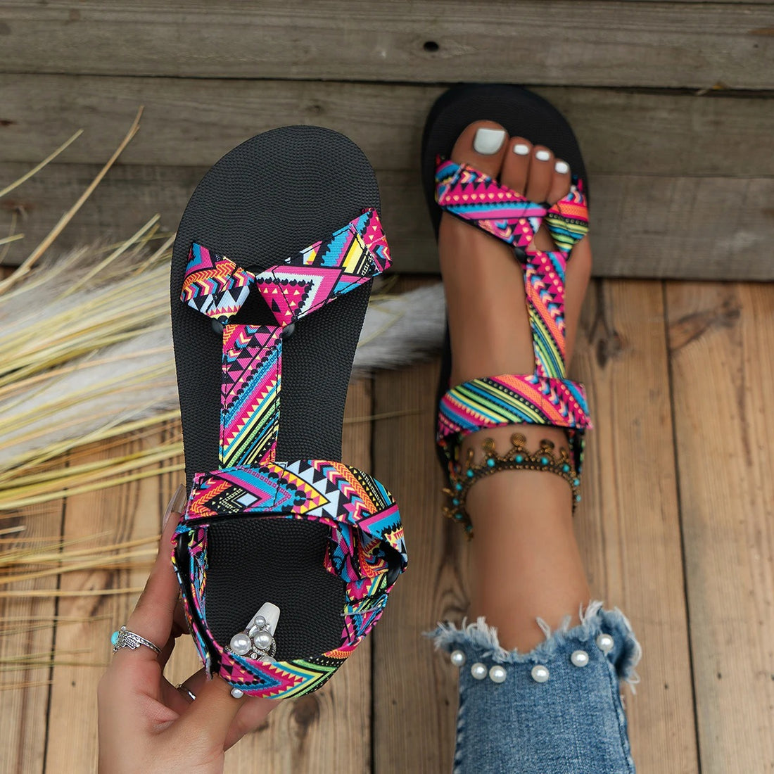 Colorful flat gladiator sandals