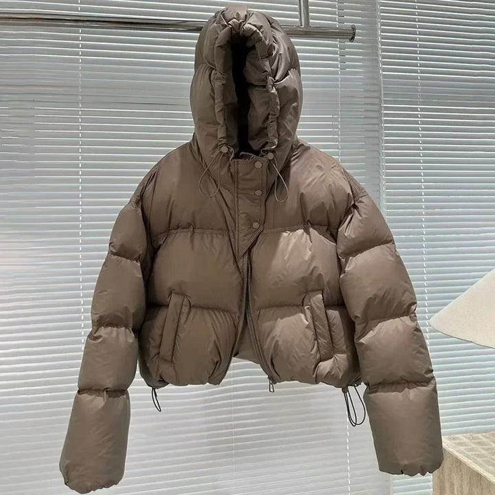 Coffee Short Down Jacket with Hood