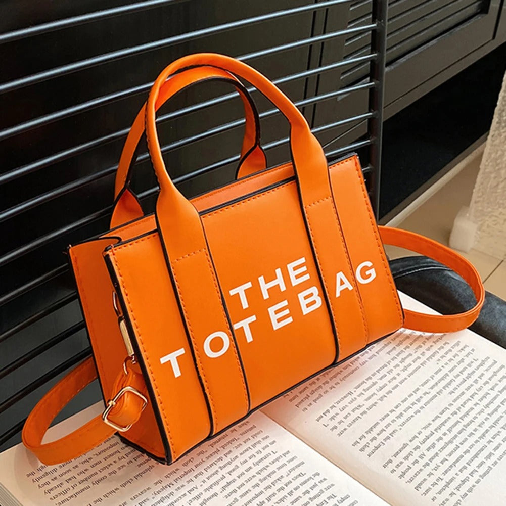 Orange PU Leather Shoulder Bag With Top Handle