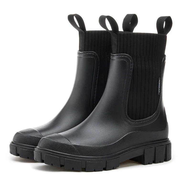 Black Waterproof PVC Platform Ankle Boots