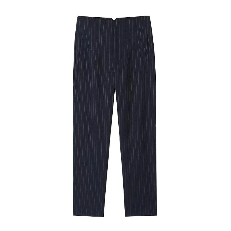 High Waist Striped Trousers Black