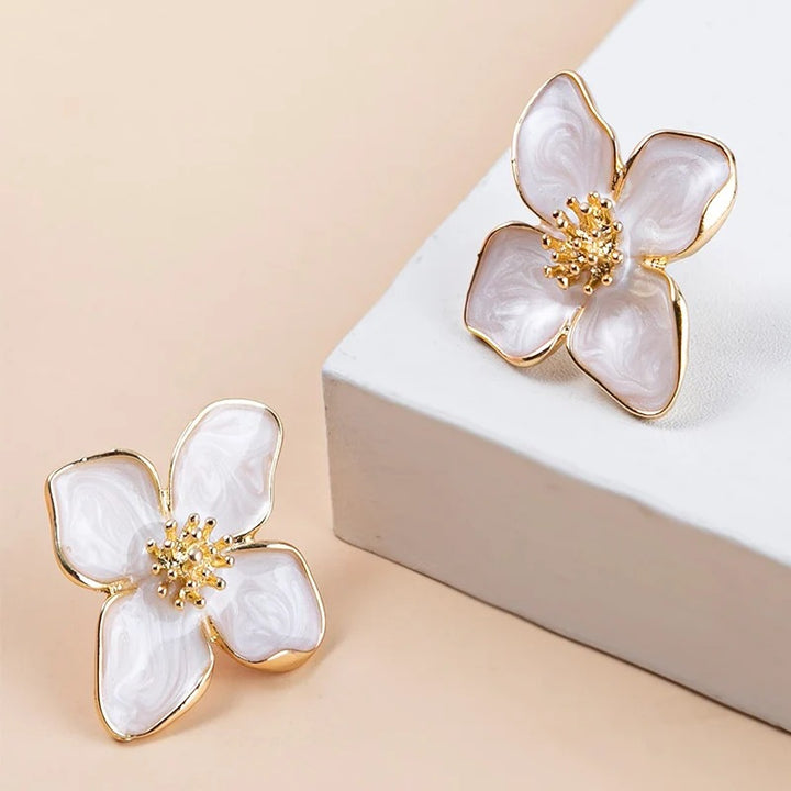 Gold Flower Stud Earrings – Pearl Shine